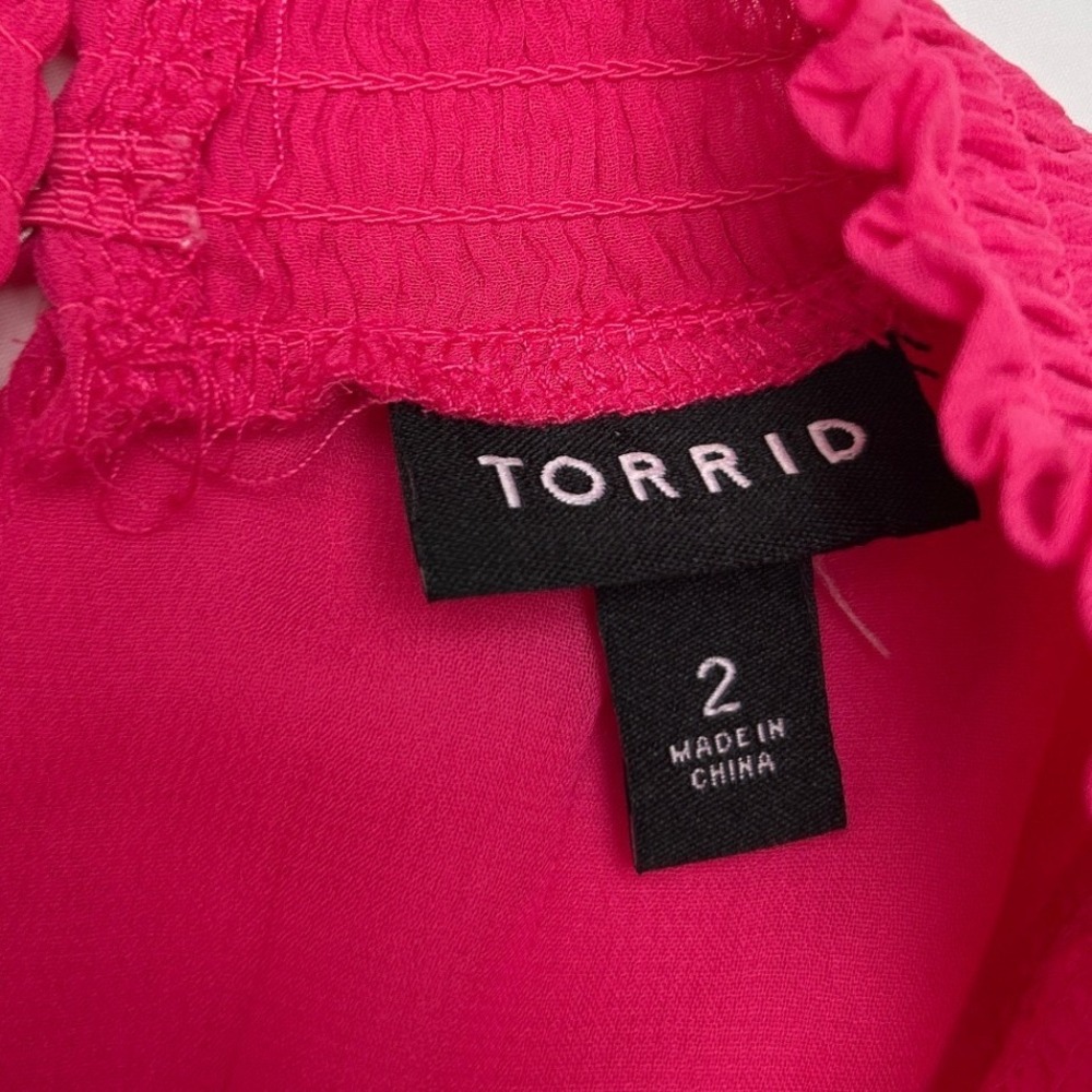 Torrid Womens Smocked Mock Neck Tiered Ruffle Peplum Blouse Size 2X Hot Pink - Picture 6 of 11